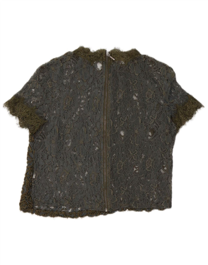 Женский укороченный кружевной прозрачный топ Zara UK 10, маленький цвет цвета хаки