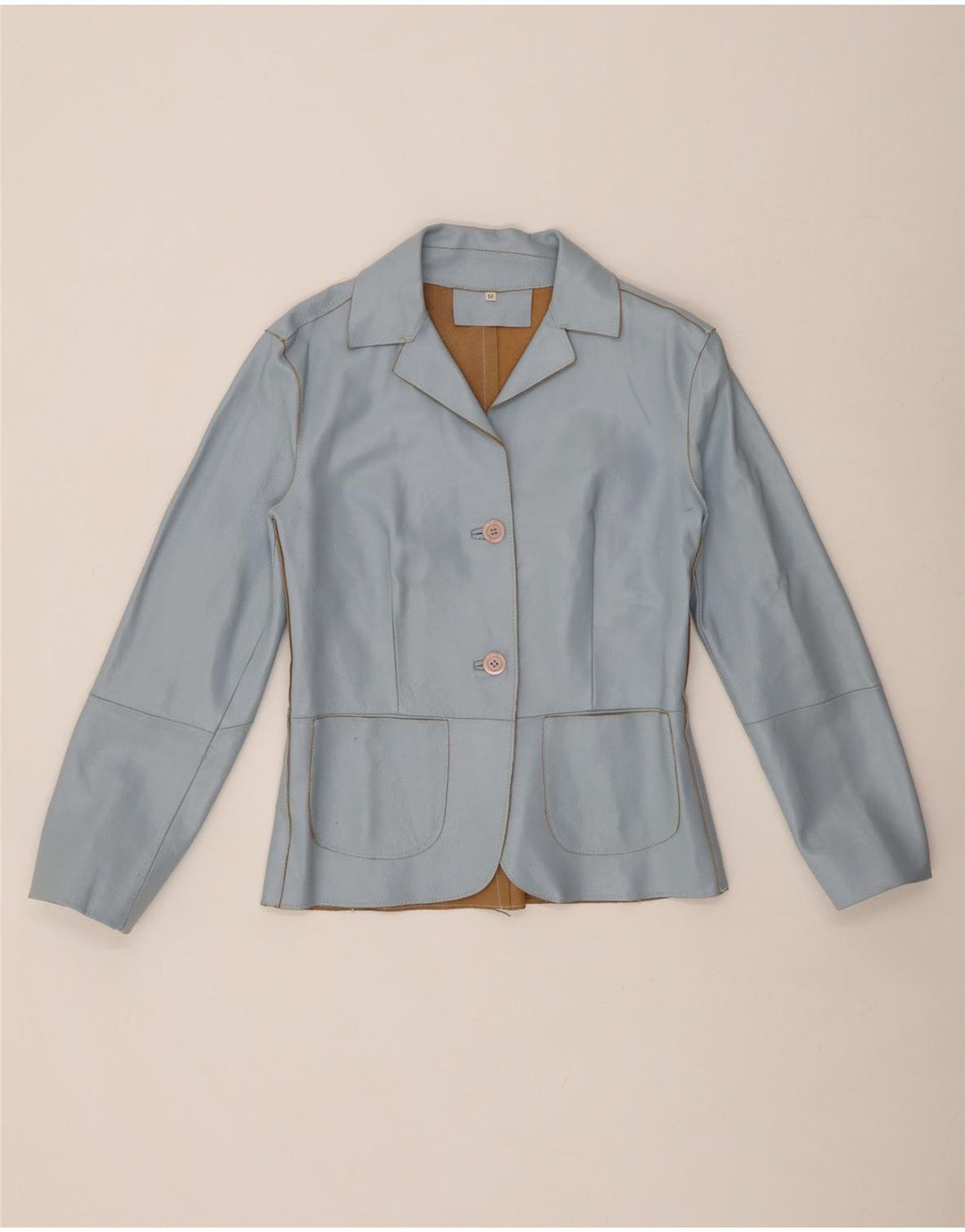 ВИНТАЖНЫЙ женский кожаный пиджак на 2 пуговицах, Великобритания 12, средний синий цвет