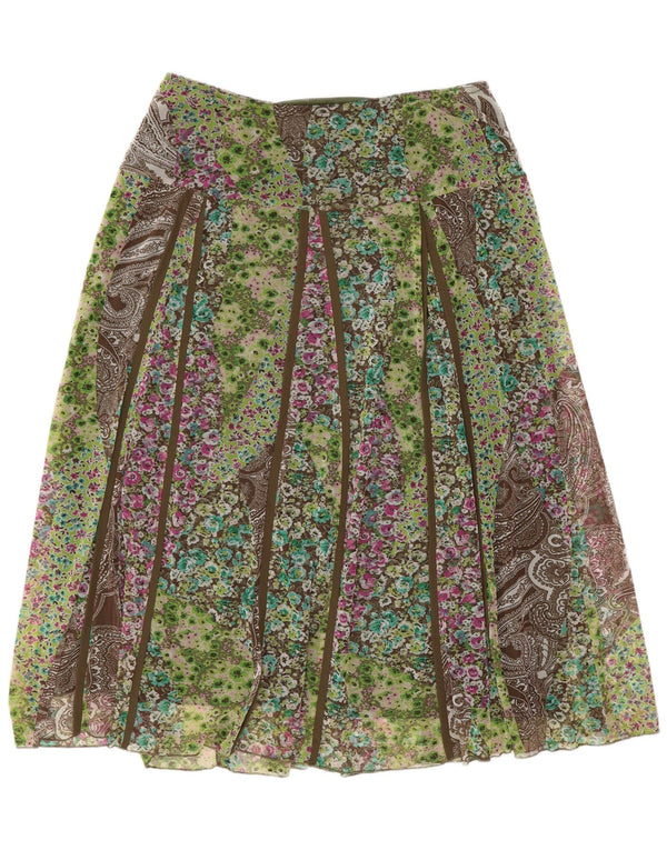 CARLA FERRONI Womens Flared Skirt XL W36 Green Floral Polyamide