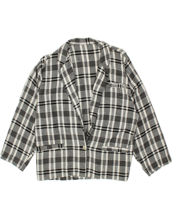 VINTAGE Womens 3/4 Sleeve 1 Button Blazer Jacket UK 14 Large Grey Check Vintage Vintage and Second-Hand Vintage from Messina Hembry 