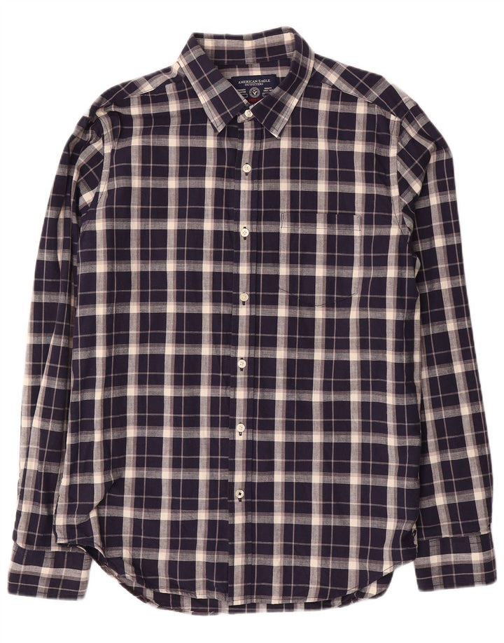 Мужская рубашка American Eagle среднего размера, темно-синяя клетка, хлопок