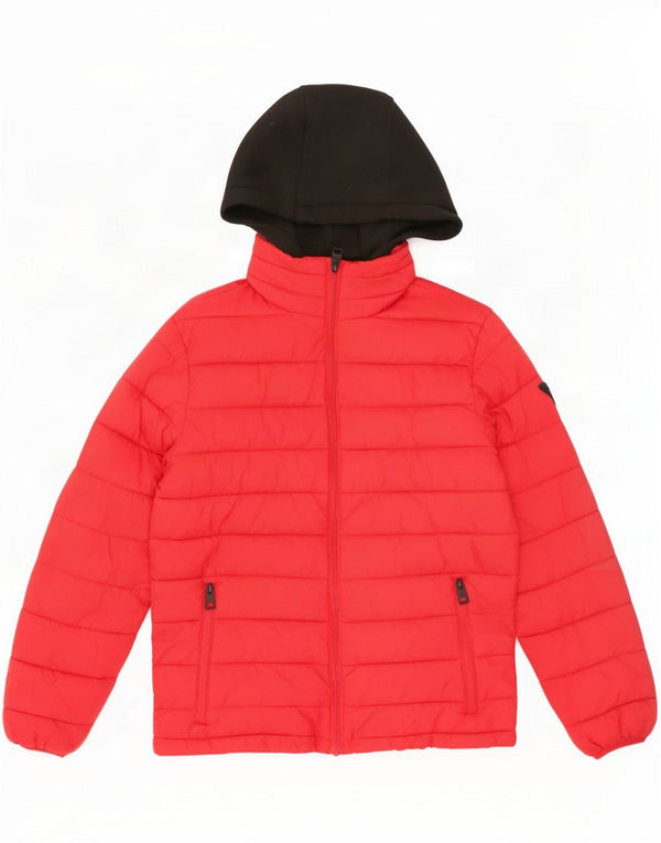 Guess Mens Hooded Padded Jacket UK 34 XS Red Colourblock Polyamide