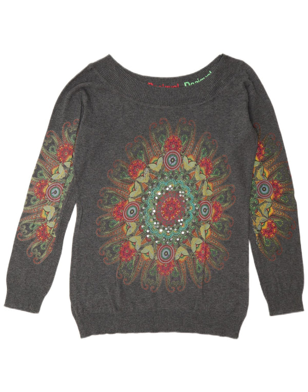 Женский джемпер с вырезом «лодочка» Desigual, Великобритания, 18 XL, серый, с пейсли