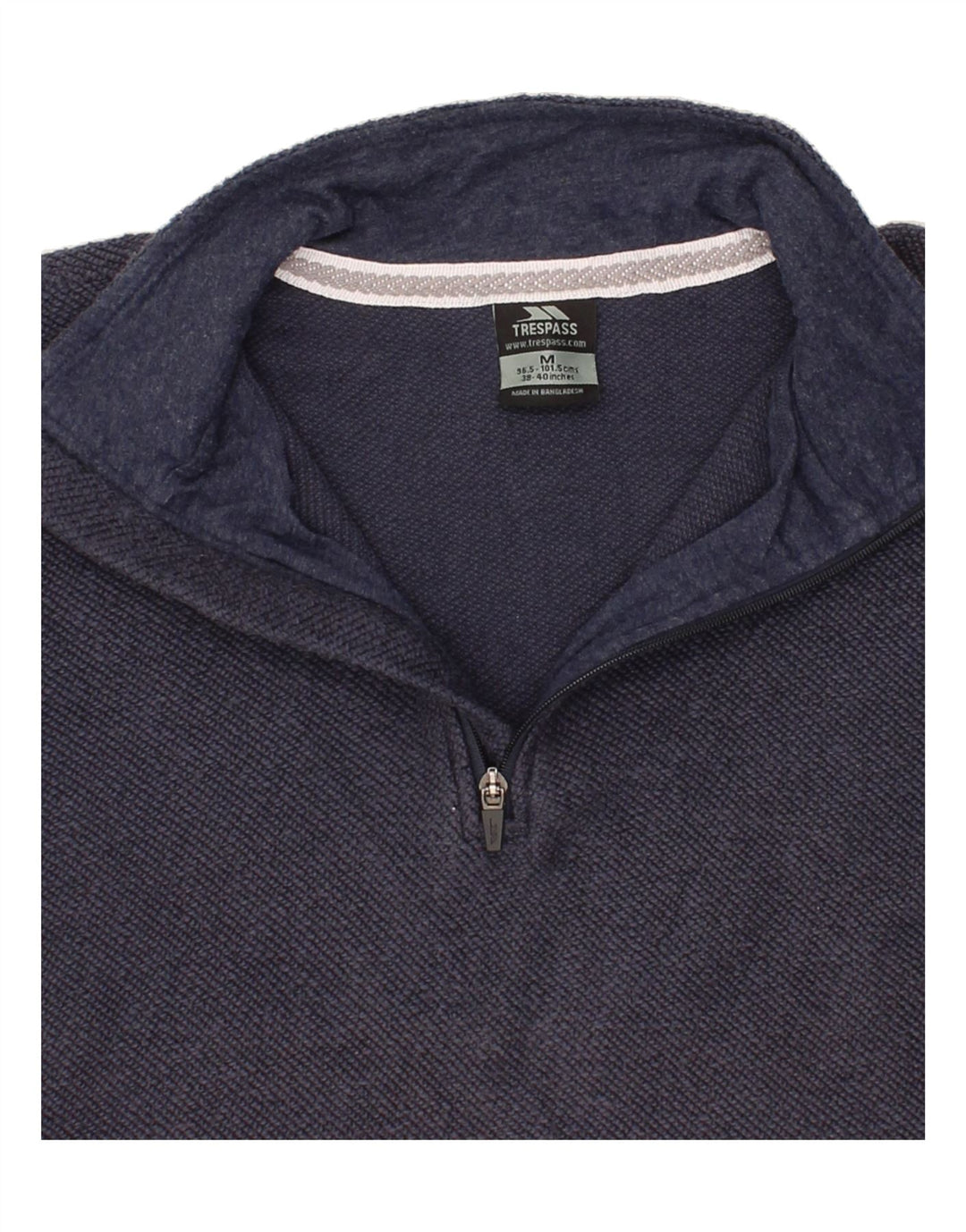 TRESPASS Mens Zip Neck Sweatshirt Jumper Medium Navy Blue Cotton Vintage Trespass and Second-Hand Trespass from Messina Hembry 