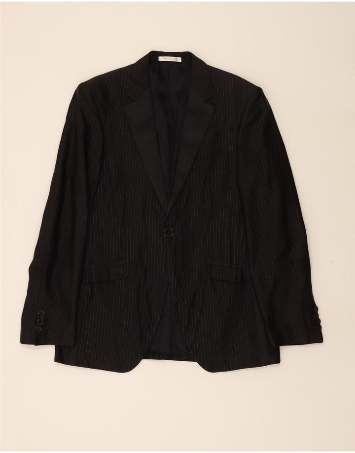 CARLO PIGNATELLI Mens 1 Button Blazer Jacket IT 52 XL Black Pinstripe Vintage Carlo Pignatelli and Second-Hand Carlo Pignatelli from Messina Hembry 