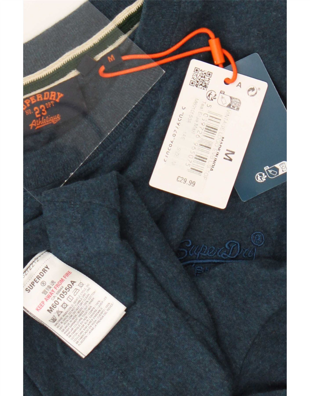 Мужской топ Superdry с длинным рукавом, средний синий хлопок