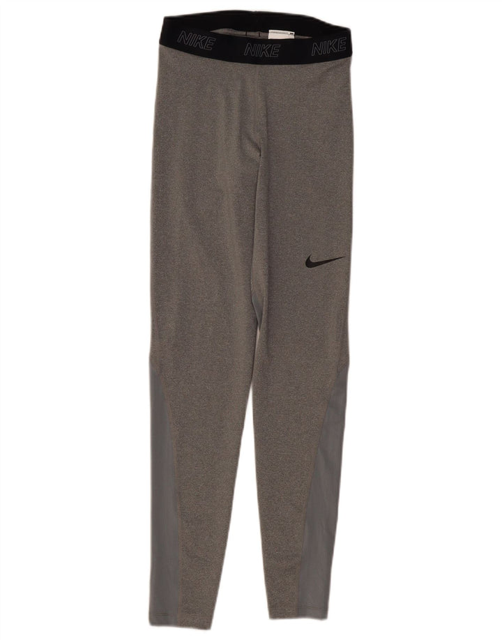 Женские леггинсы Nike Dri Fit UK 8, маленькие серые, полиэстер с цветными блоками