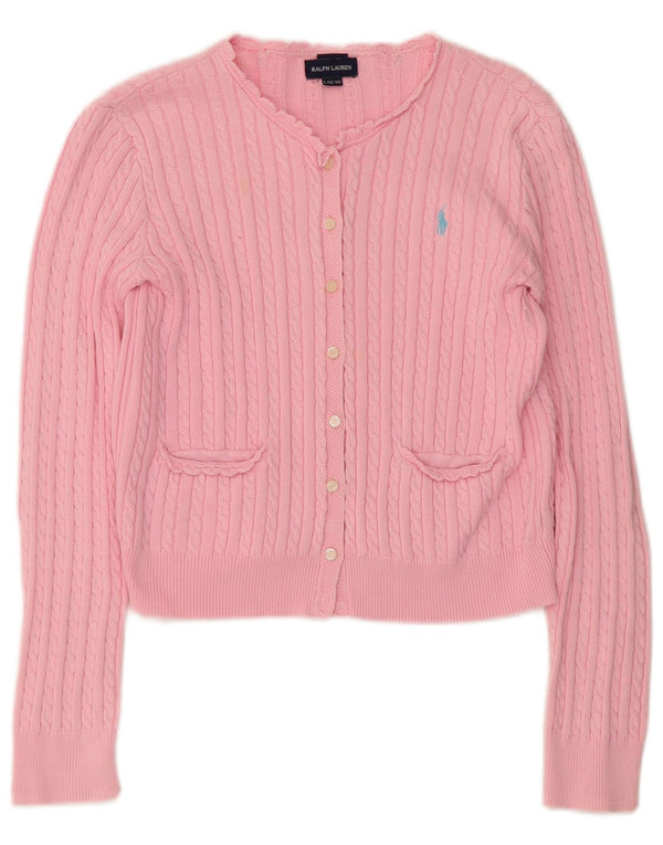 Укороченный кардиган для девочек Ralph Lauren, 12–13 лет, большой розовый хлопковый свитер