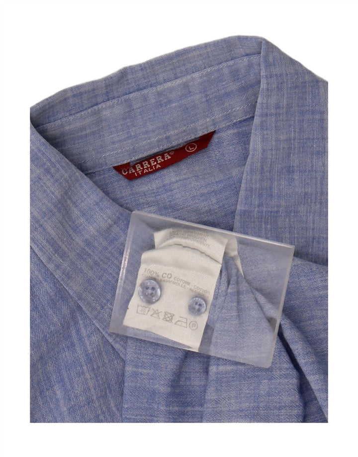 CARRERA Mens Short Sleeve Shirt Large Blue Cotton