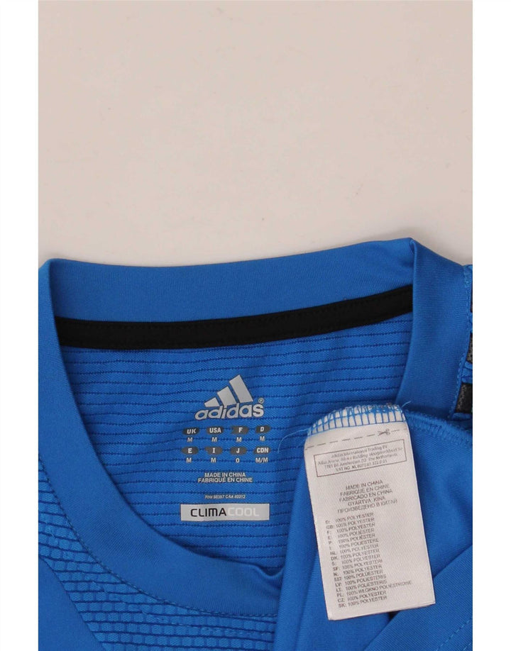 Мужская футболка Adidas Climacool, верх среднего синего цвета, полиэстер с цветными блоками