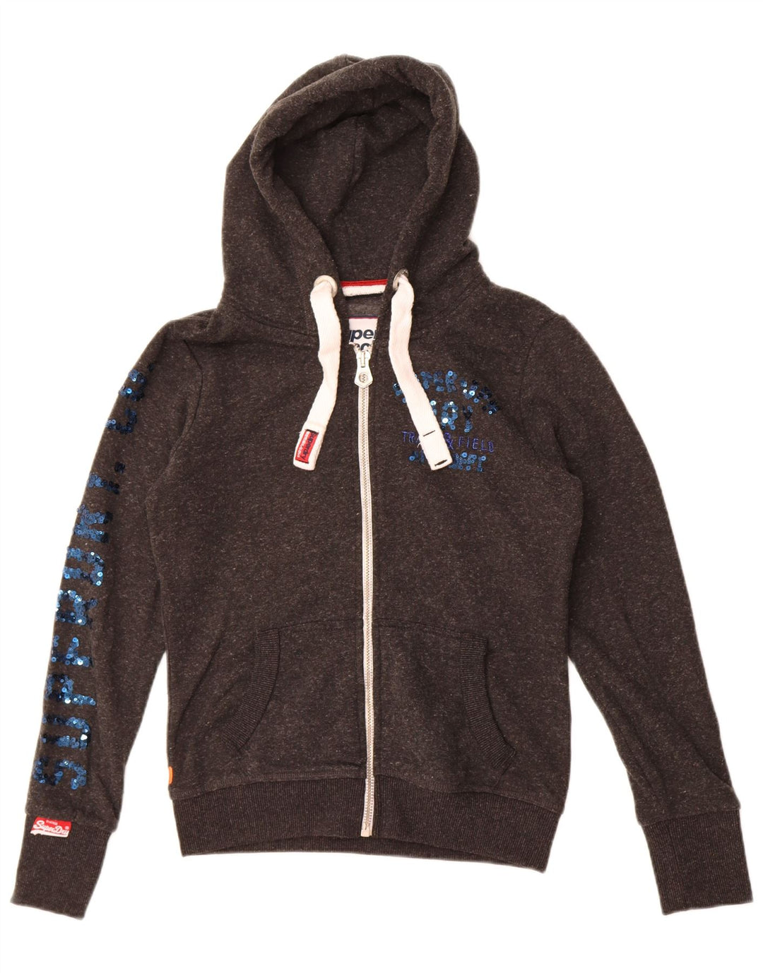 Женский свитер с капюшоном на молнии с графическим рисунком Superdry UK 10, маленький серый полиэстер