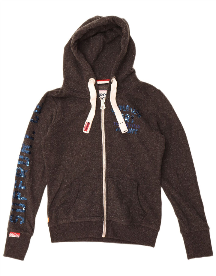 Женский свитер с капюшоном на молнии с графическим рисунком Superdry UK 10, маленький серый полиэстер