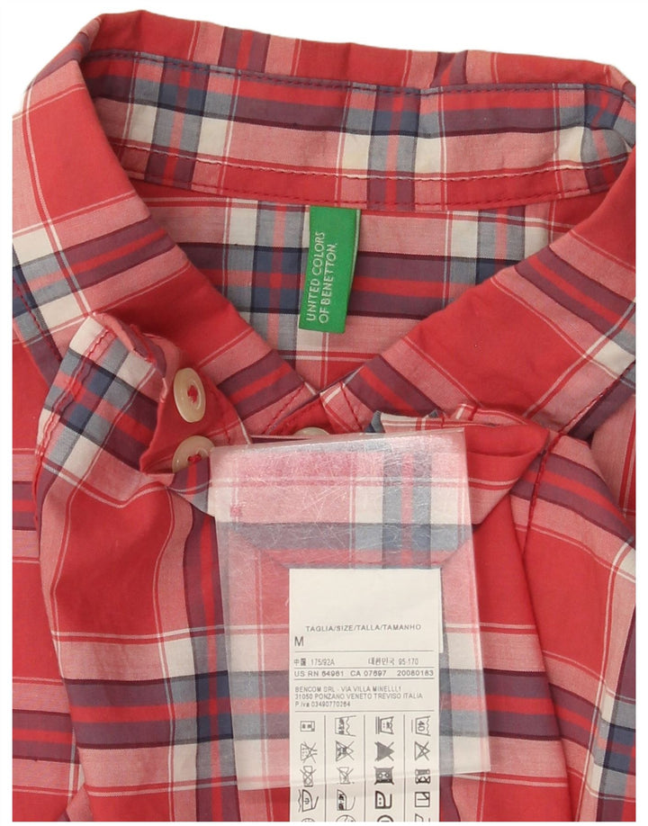 BENETTON Мужская рубашка с коротким рукавом, хлопковая клетка среднего красного цвета