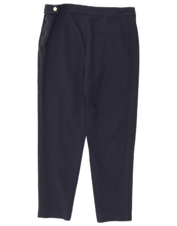 Max Mara Womens Slim Cropped Trousers UK 10 Small W28 L25 Navy Blue Cotton