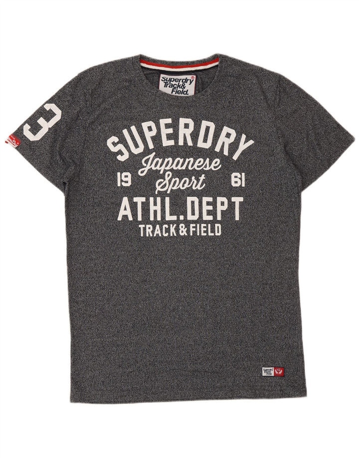SUPERDRY Мужская футболка с рисунком из хлопка среднего серого цвета с крапинками