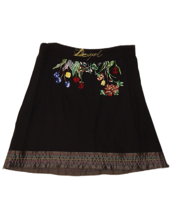 Женская юбка-трапеция Desigual, маленькая W27, черная, хлопковая с цветочным принтом