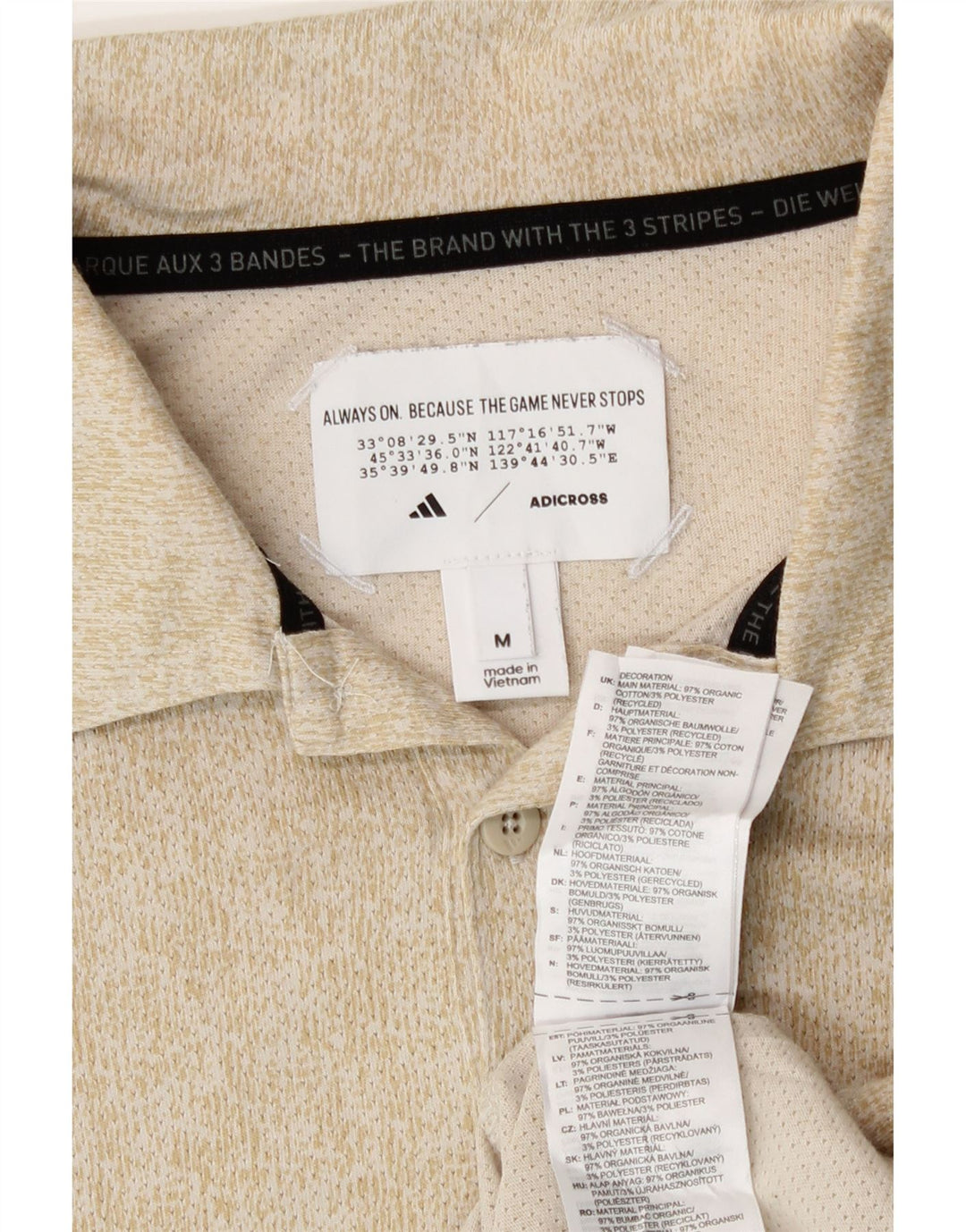 Мужская рубашка-поло Adidas с тремя полосками, средний бежевый хлопок с крапинками