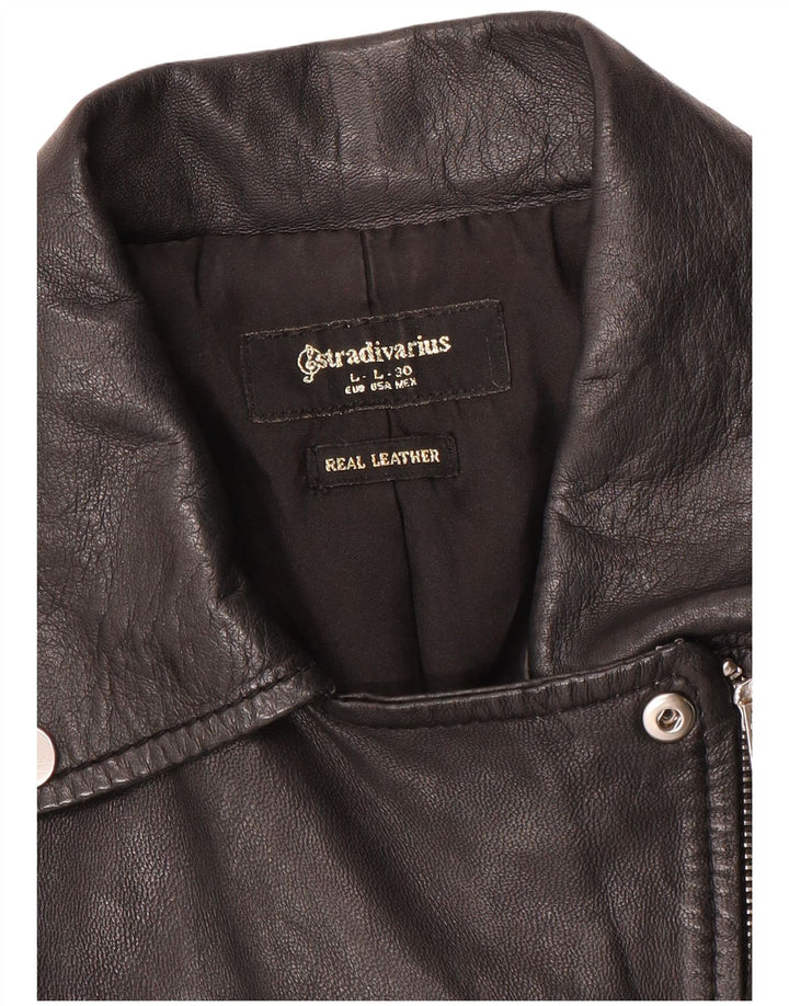Женская кожаная куртка Stradivarius UK 14, большая черная кожаная