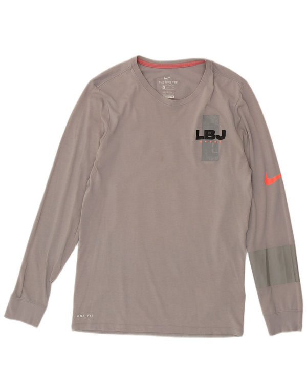 Мужской топ с графическим рисунком Nike Dri Fit, маленький серый хлопок с длинными рукавами