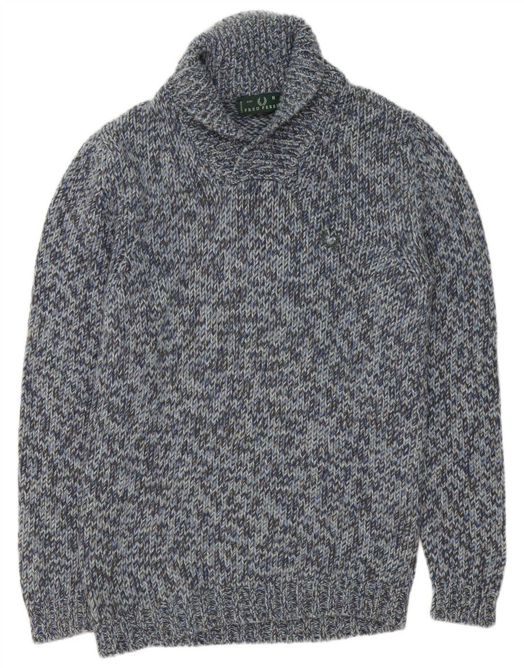 Мужской джемпер с отложным воротником Fred Perry, шерстяной свитер среднего синего цвета с крапинками