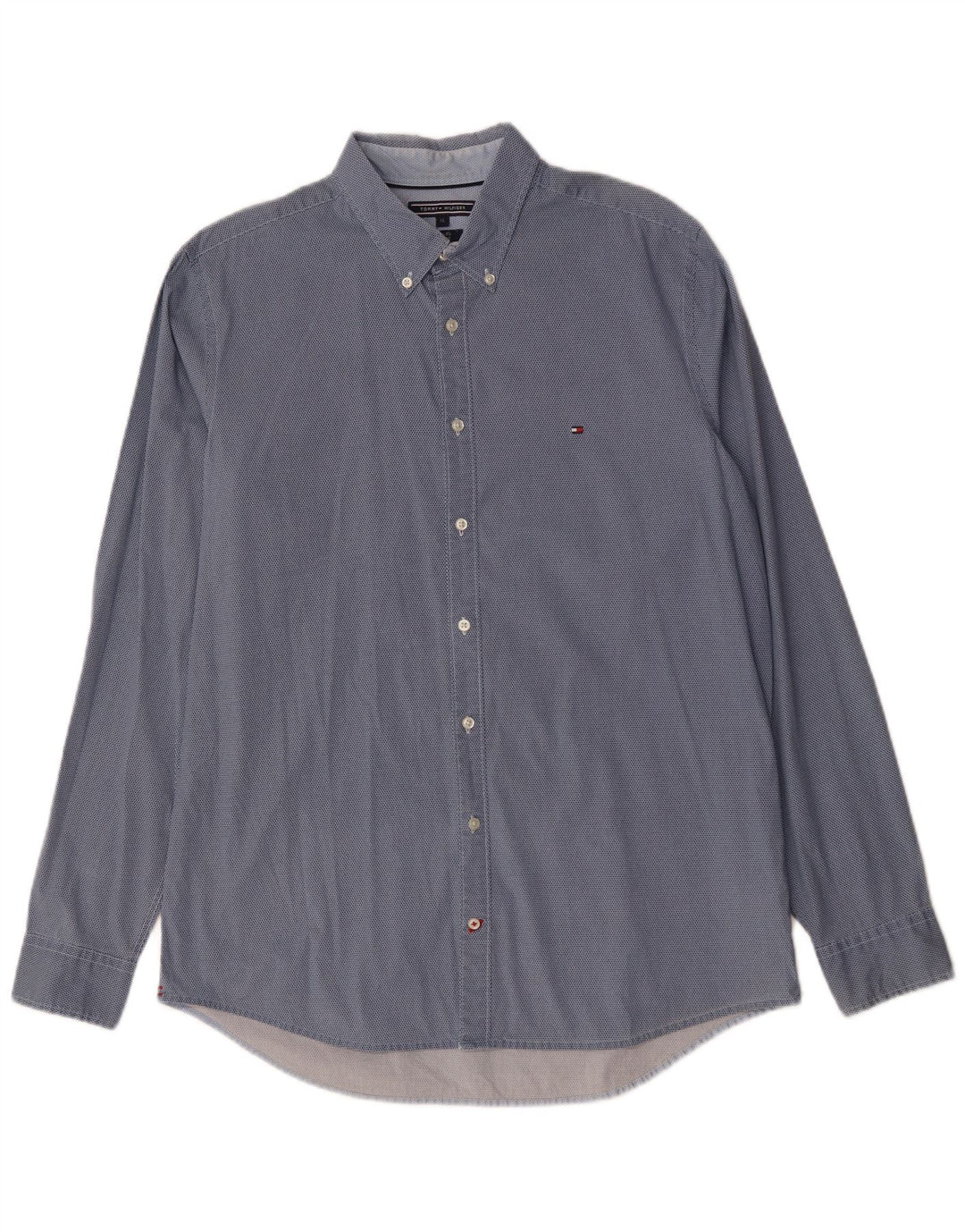 Мужская рубашка узкого кроя Tommy Hilfiger XL, хлопок в синюю пятнистую клетку