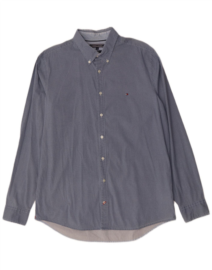 Мужская рубашка узкого кроя Tommy Hilfiger XL, хлопок в синюю пятнистую клетку