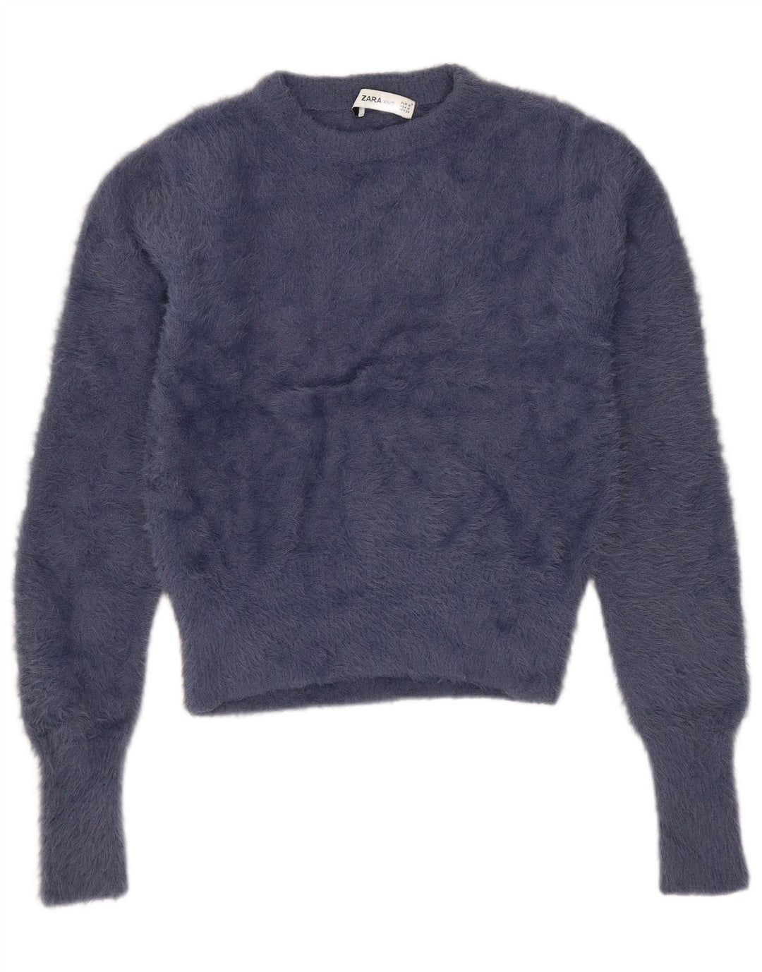 Женский укороченный джемпер с круглым вырезом Zara UK 12, средний темно-синий нейлон