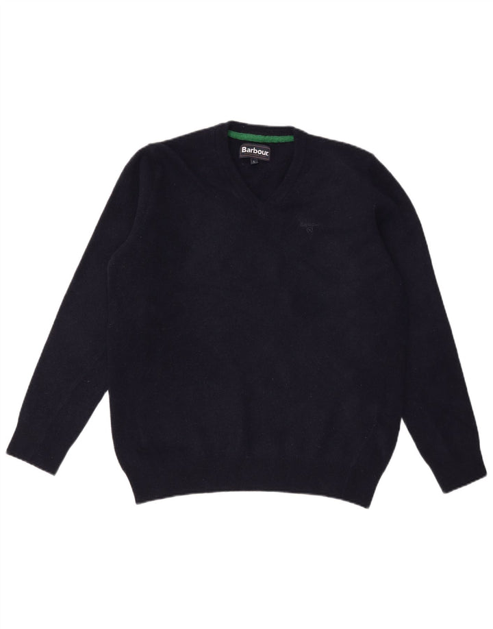 Мужской джемпер с v-образным вырезом Barbour, большой темно-синий шерстяной свитер