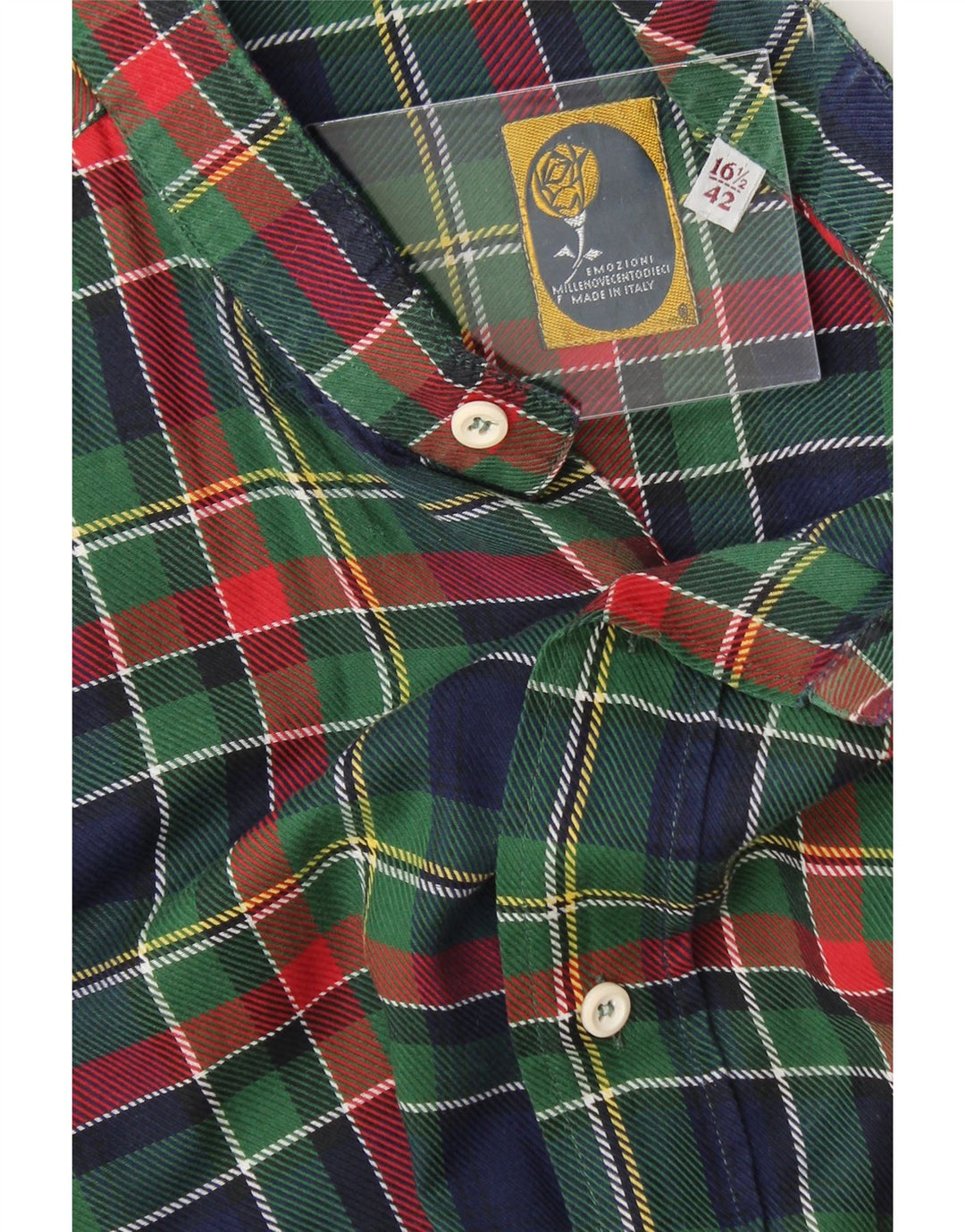 EMOZIONI Mens Flannel Shirt Size 16 1/2/ 42 Large Green Check Vintage Emozioni and Second-Hand Emozioni from Messina Hembry 
