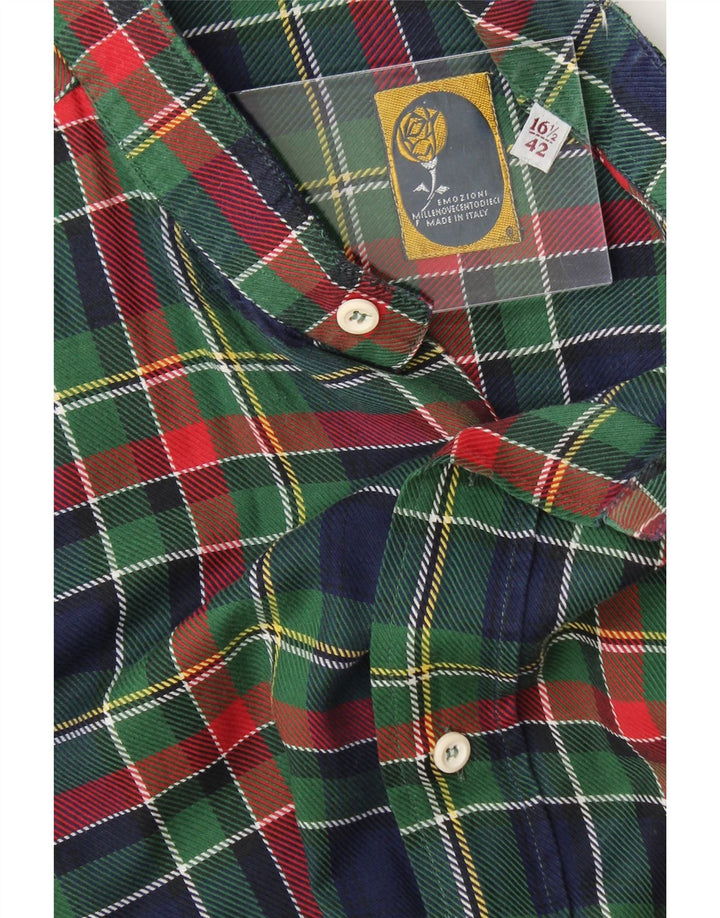 EMOZIONI Mens Flannel Shirt Size 16 1/2/ 42 Large Green Check Vintage Emozioni and Second-Hand Emozioni from Messina Hembry 