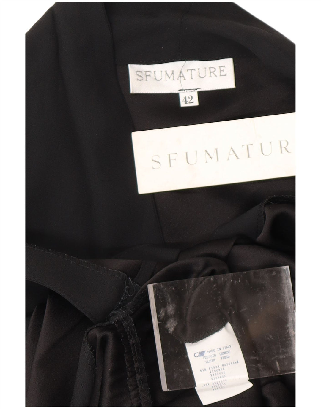 ВИНТАЖНОЕ Женское платье с запахом и длинными рукавами IT 42, средний черный, вискоза