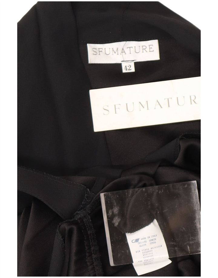 ВИНТАЖНОЕ Женское платье с запахом и длинными рукавами IT 42, средний черный, вискоза