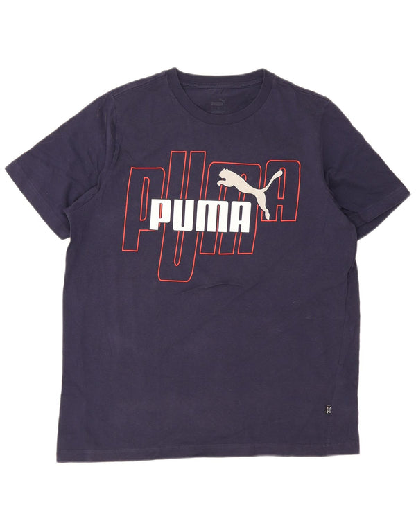 Puma Mens Graphic T-Shirt Top Large Navy Blue Cotton