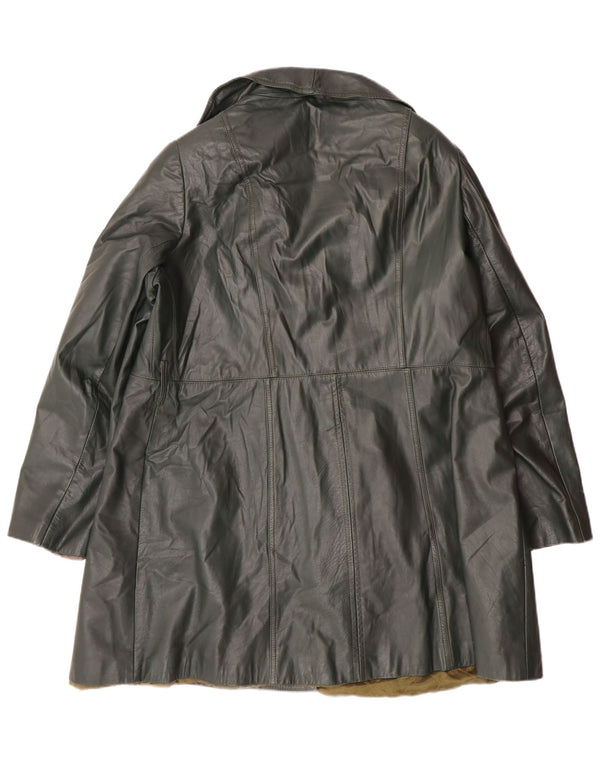 Винтажное женское двубортное кожаное пальто UK 18 XL, зеленое