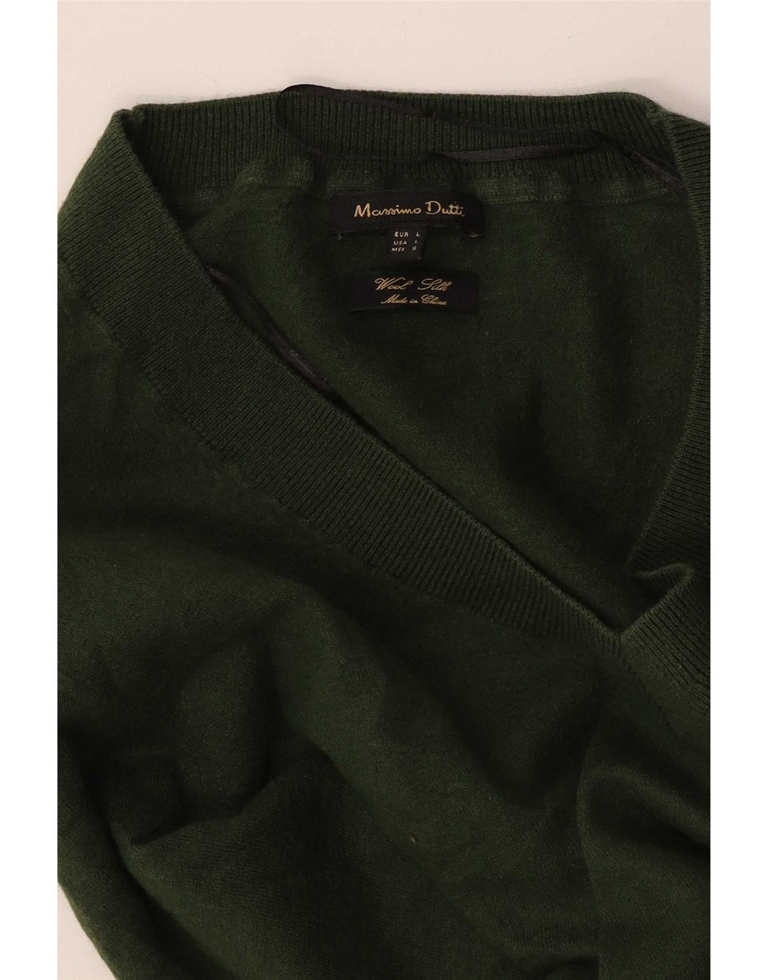 Женский джемпер с v-образным вырезом Massimo Dutti UK 14, большой зеленый