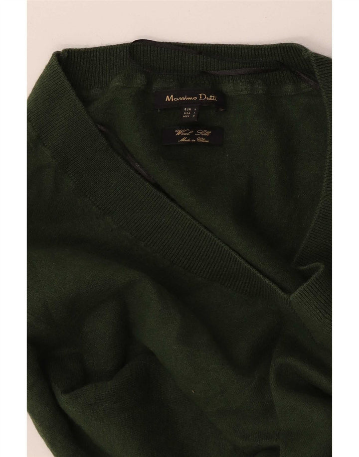 Женский джемпер с v-образным вырезом Massimo Dutti UK 14, большой зеленый