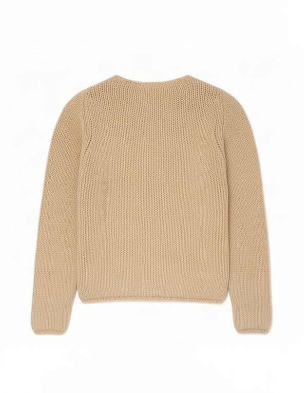 Zara Womens Crochet V-Neck Jumper Sweater UK 12 Medium Beige Cotton