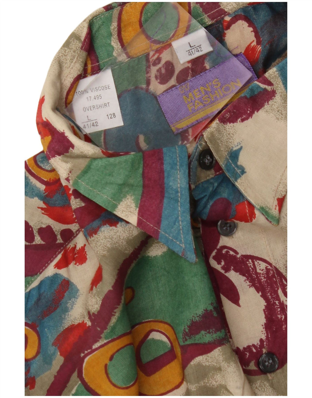VINTAGE Мужская рубашка с абстрактным узором, размер 41/42, большая, разноцветная вискоза
