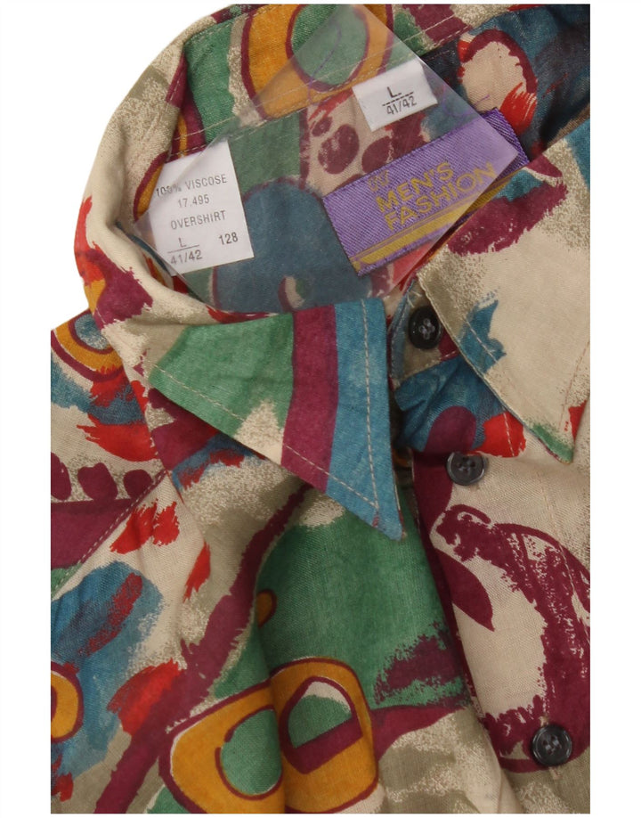 VINTAGE Мужская рубашка с абстрактным узором, размер 41/42, большая, разноцветная вискоза