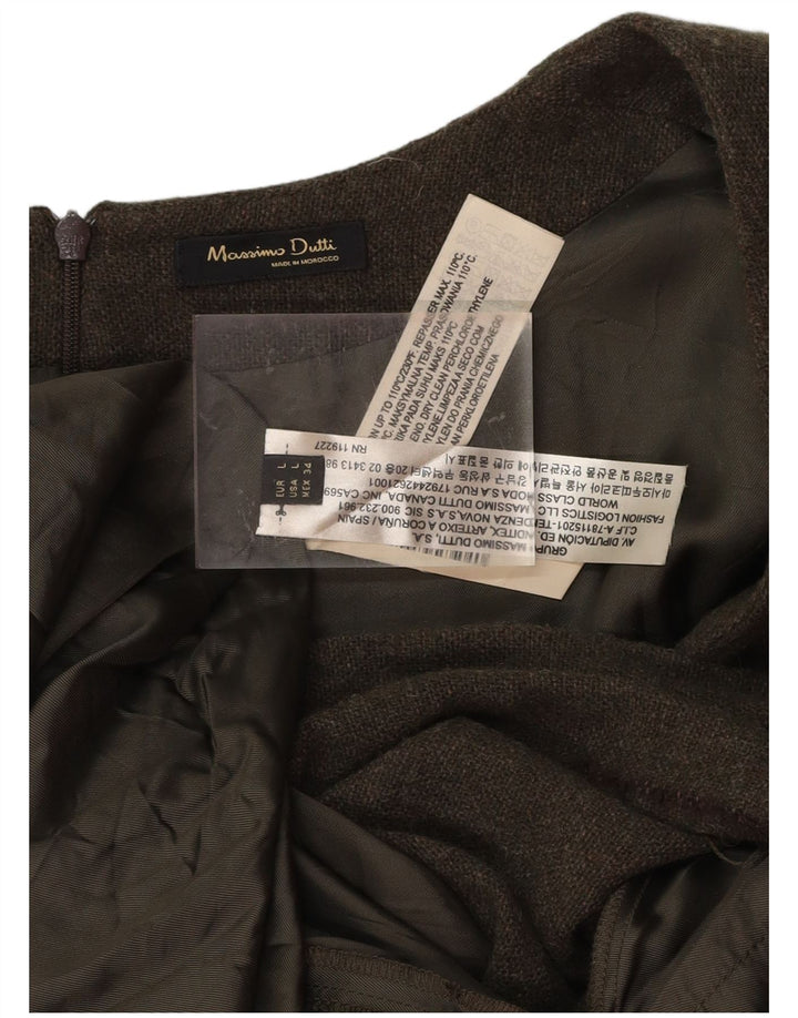 Женское платье прямого кроя MASSIMO DUTTI UK 14, большой размер, цвет хаки, полосатая шерсть