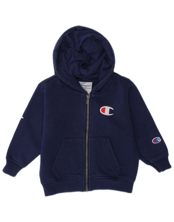 CHAMPION Baby Boys Graphic Zip Hoodie Sweater 9-12 Months Navy Blue Cotton