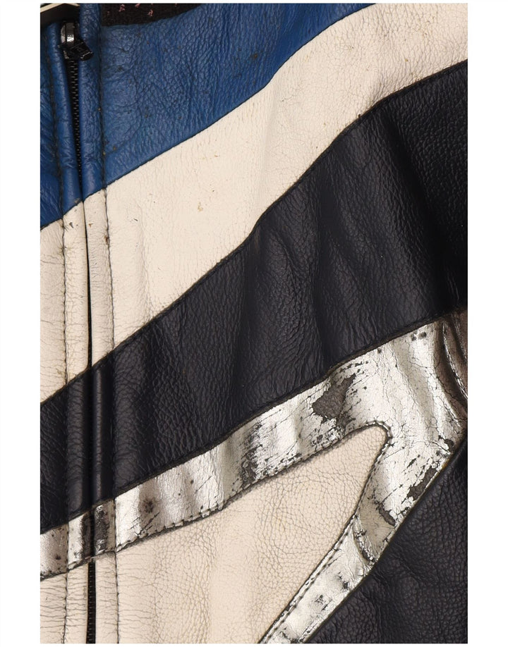 Мужская кожаная куртка-гонщик Spidi IT 54, большая черная кожа с цветными блоками