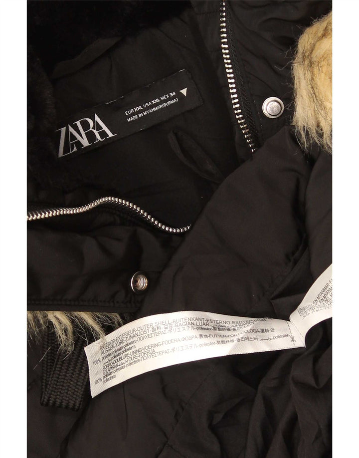 Женская стеганая куртка с капюшоном Zara UK 20 2XL, черный полиэстер