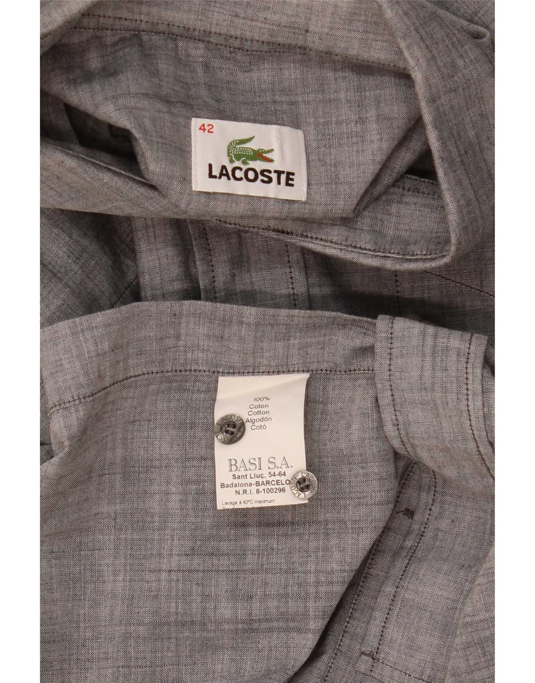 Мужская рубашка с коротким рукавом Lacoste, размер 42, большая серая хлопковая крапинка