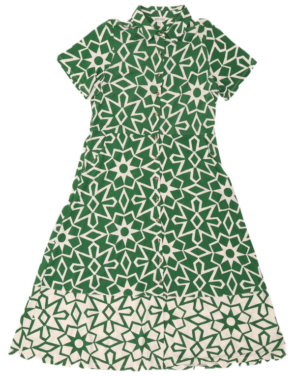 Женское платье-рубашка с короткими рукавами White Stuff UK 14, большое зеленое с геометрическим рисунком