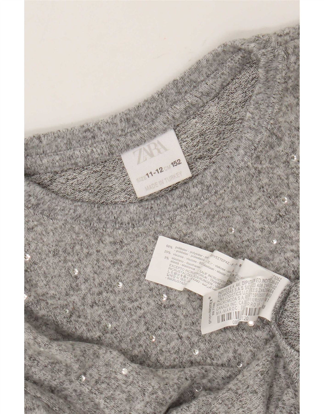 Джемпер с круглым вырезом Zara для девочек, 11–12 лет, серый полиэстер