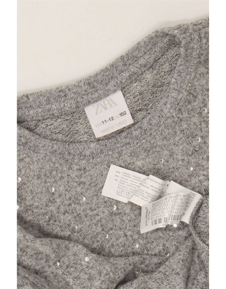 Джемпер с круглым вырезом Zara для девочек, 11–12 лет, серый полиэстер