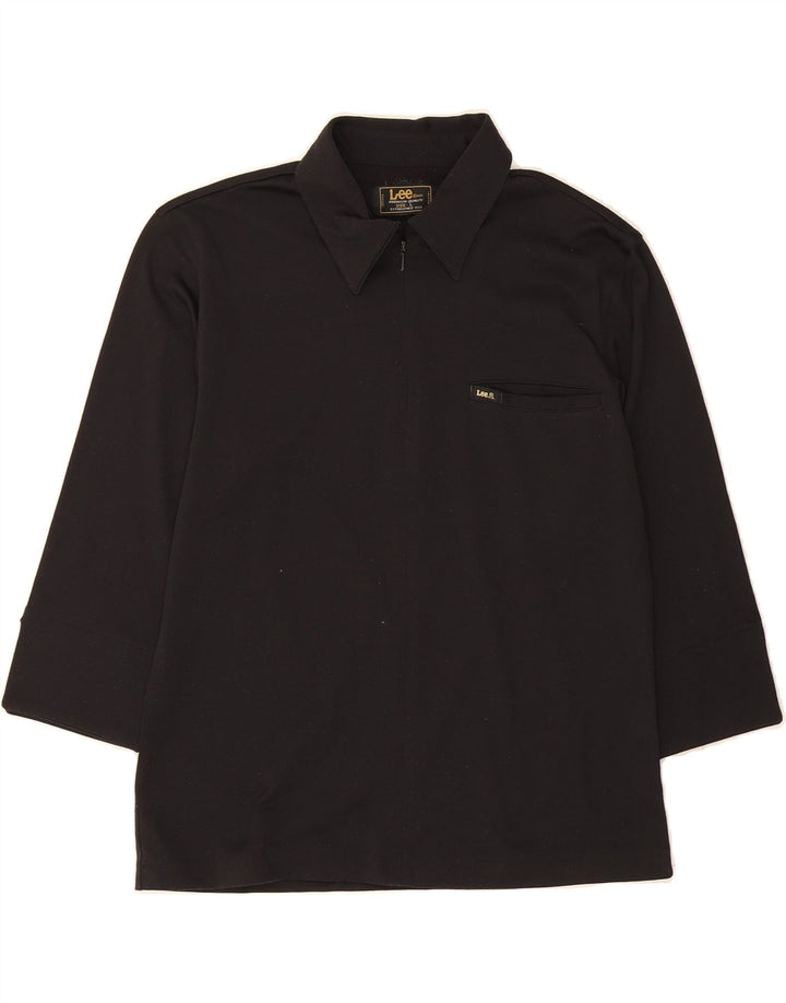 LEE Womens 3/4 Sleeve Polo Shirt UK 14 Large Black Polyester Vintage Lee and Second-Hand Lee from Messina Hembry 