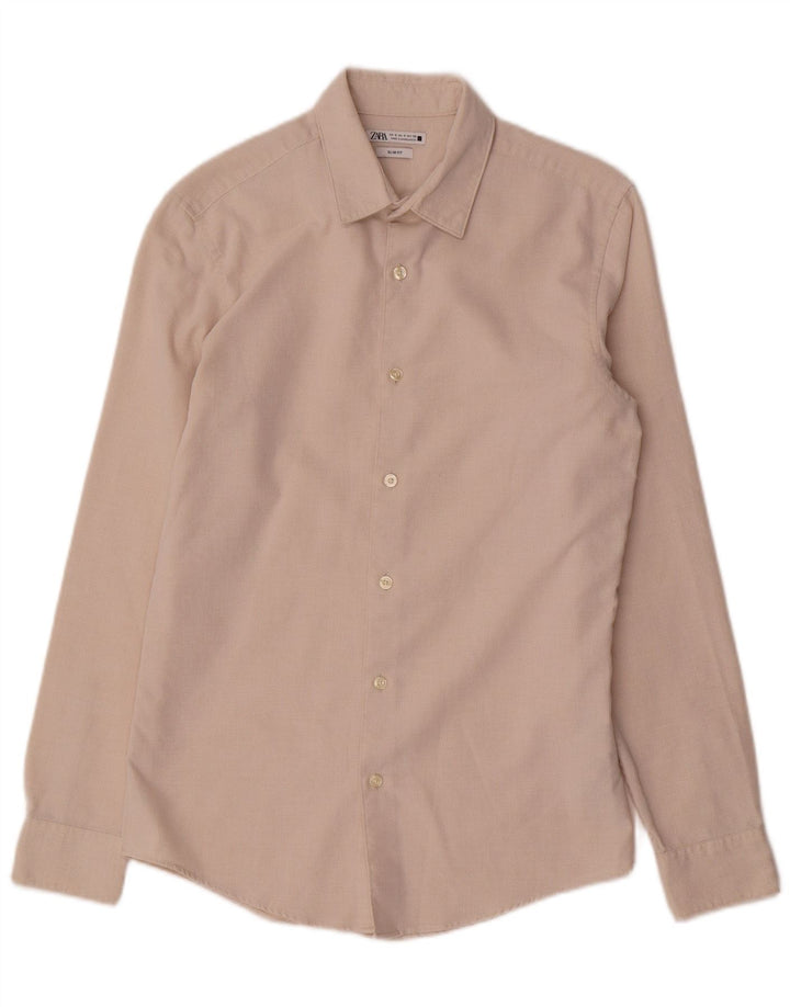 ZARA Mens Slim Fit Shirt Small Off White Cotton