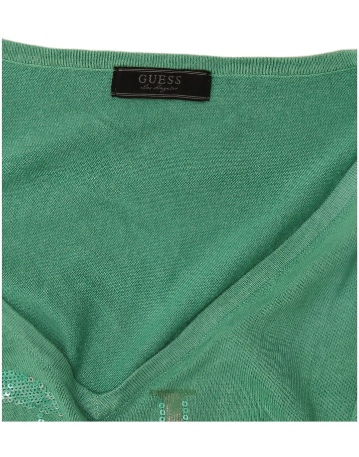 Женский джемпер Guess с V-образным вырезом и рисунком, Великобритания 12, средний зеленый цвет